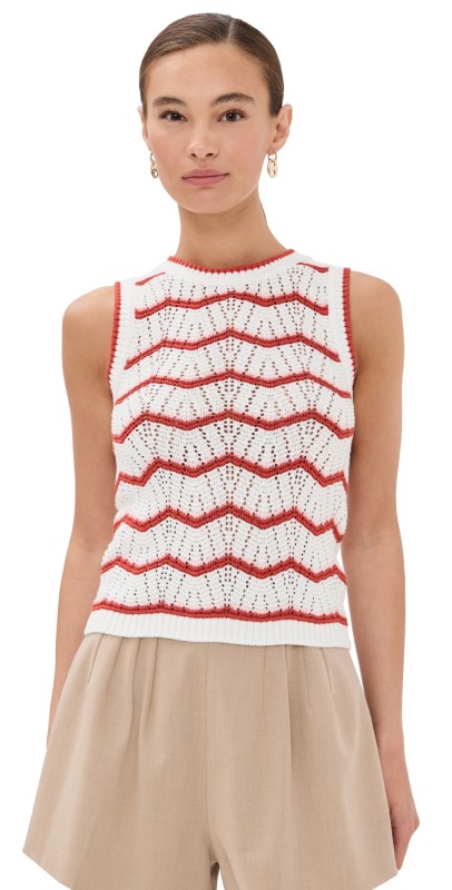 Veronica Beard Cropped Jerrel Knit Tank Off White/Pink Shell/Persimmon
