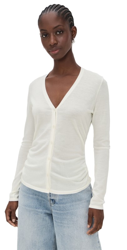 Theory Shirred Cardigan New Ivory