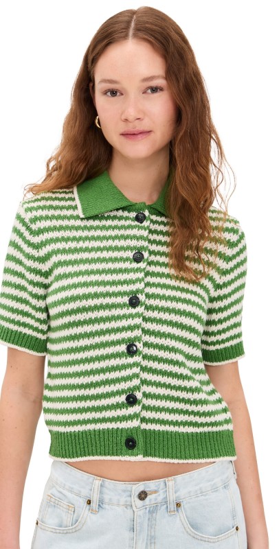 Closed Cardigan Short Sleeve Matcha Green