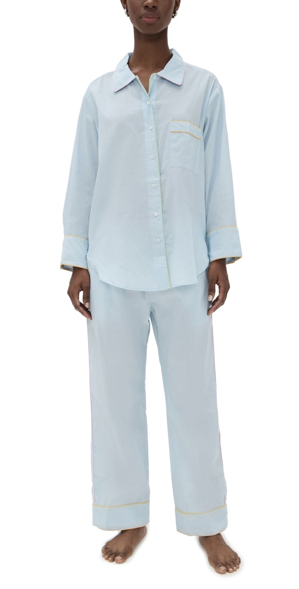 Folkloore Alba Long Pajama Set Baby Blue