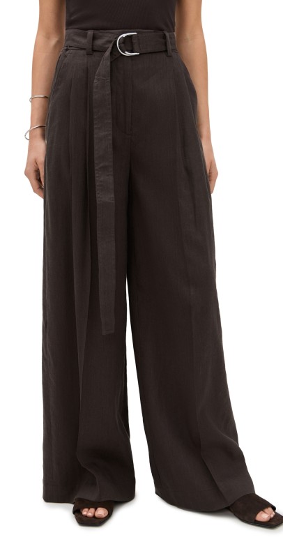 Helmut Lang Wide Double-Pleat Trousers with Belt Espresso