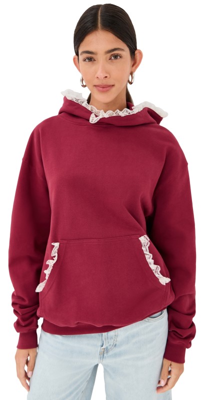 Tanner Fletcher Becky Lace Trim Hoodie Burgundy
