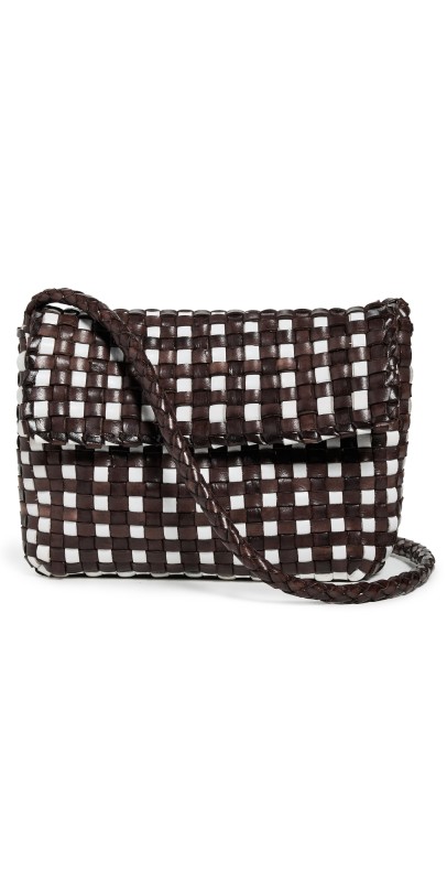 Loeffler Randall Vinnie Woven Crossbody Bag Chocolate/Whit