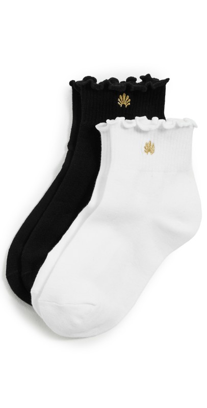 Lele Sadoughi Set of 2 Ruffle Hem Socks Black Whit