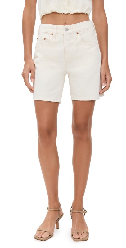 Levi's 501 Mid Thigh Shorts Ecru Booper No Damage