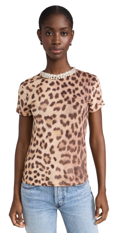 Zimmermann Crush Shrunken Linen Tee Dark Leopard