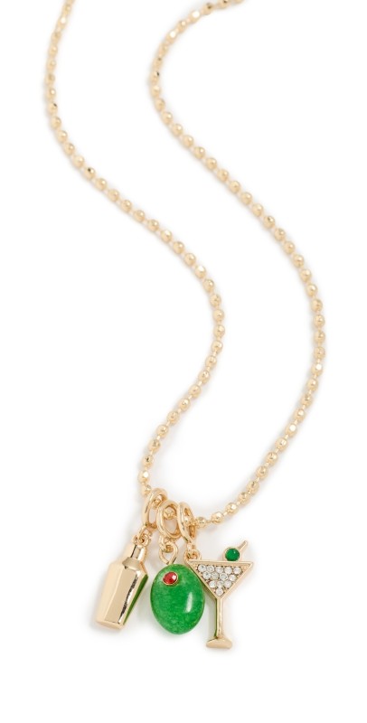 BaubleBar Martini Charm Necklace Green/Gold