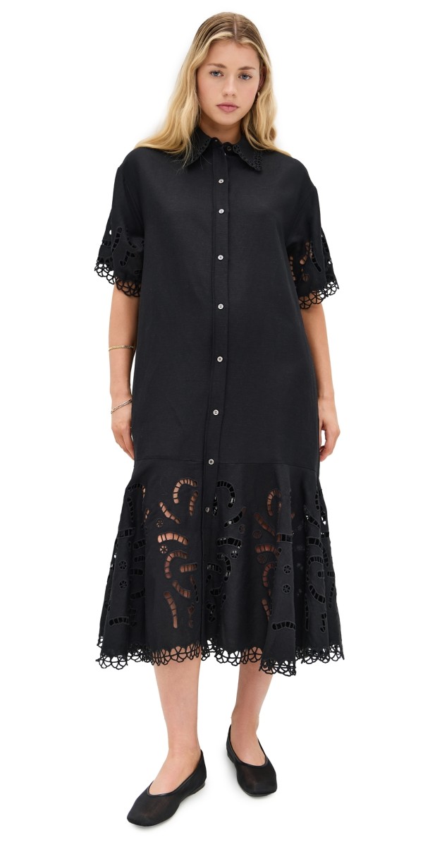 Sea Marja Embroidery Shirt Dress Black