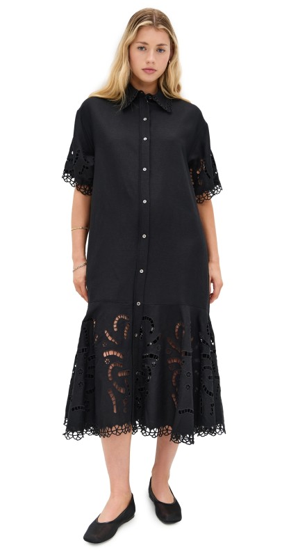 Sea Marja Embroidery Shirt Dress Black