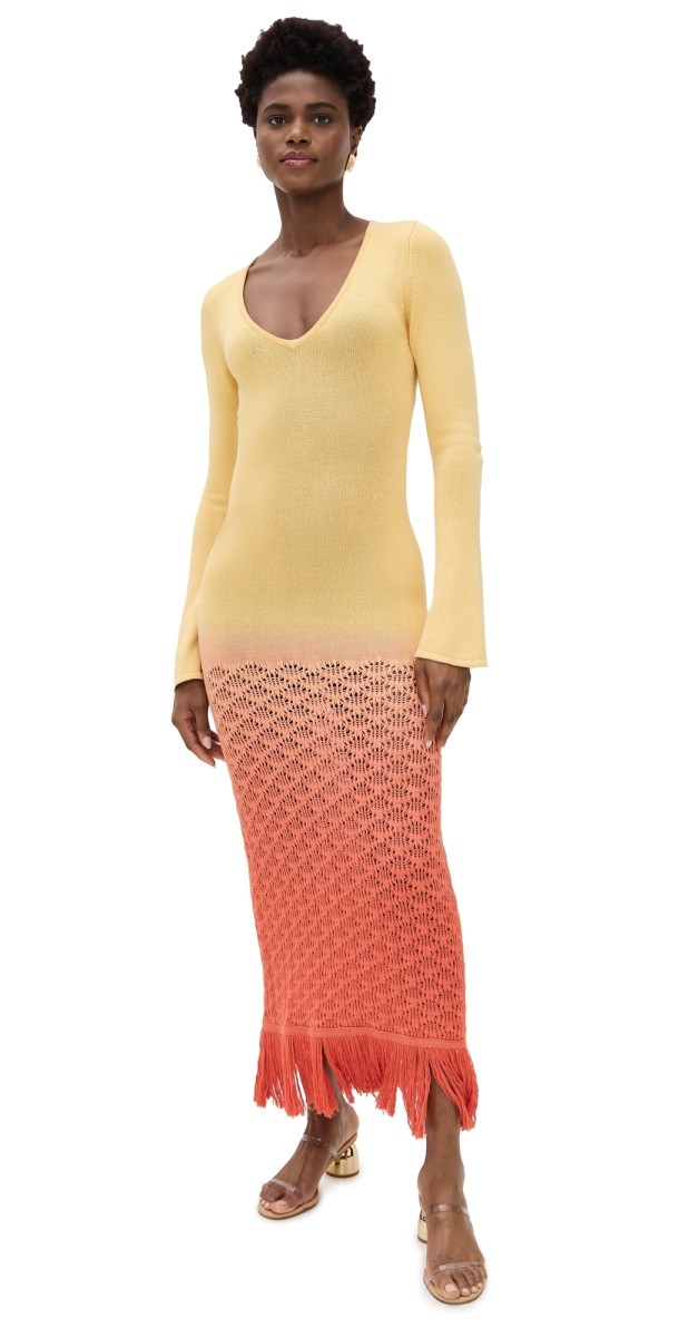 The Wolf Gang Zinna Sleeved Maxi Dress Coral Sunset