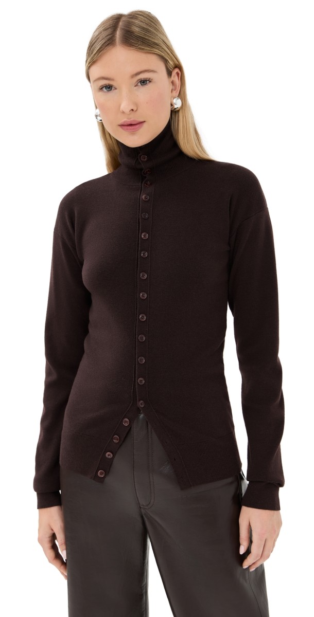 Lemaire Buttoned Fitted Cardigan Aubergine