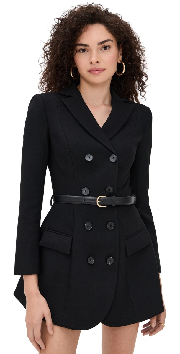 Self Portrait Black Wool Crepe Mini Dress Black