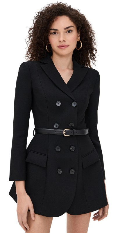 Self Portrait Black Wool Crepe Mini Dress Black