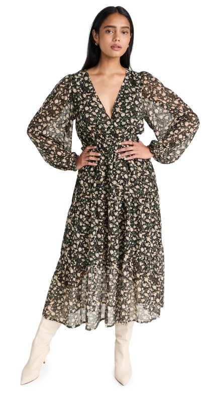 MINKPINK Heather Midi Dress Black Floral