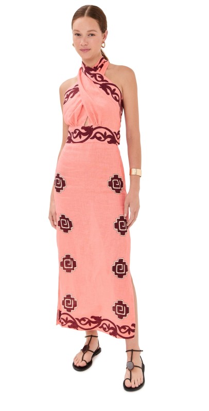 Johanna Ortiz Energetic Patterns Ankle Dress Pink/Wine/Red