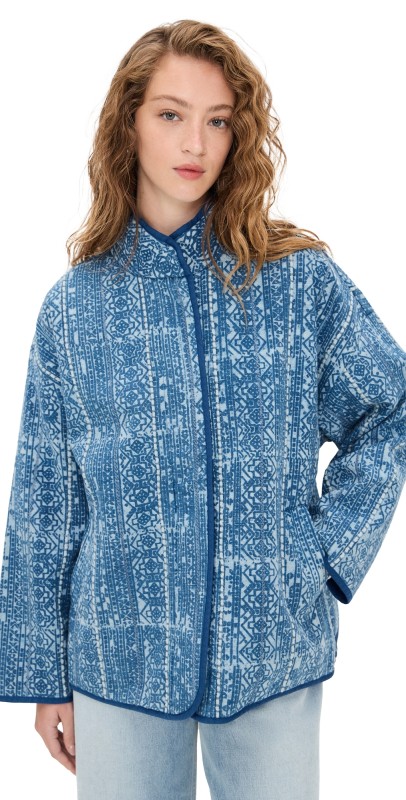 Faherty Indigo Quilted Patchwork Jacket Akola Blockprint