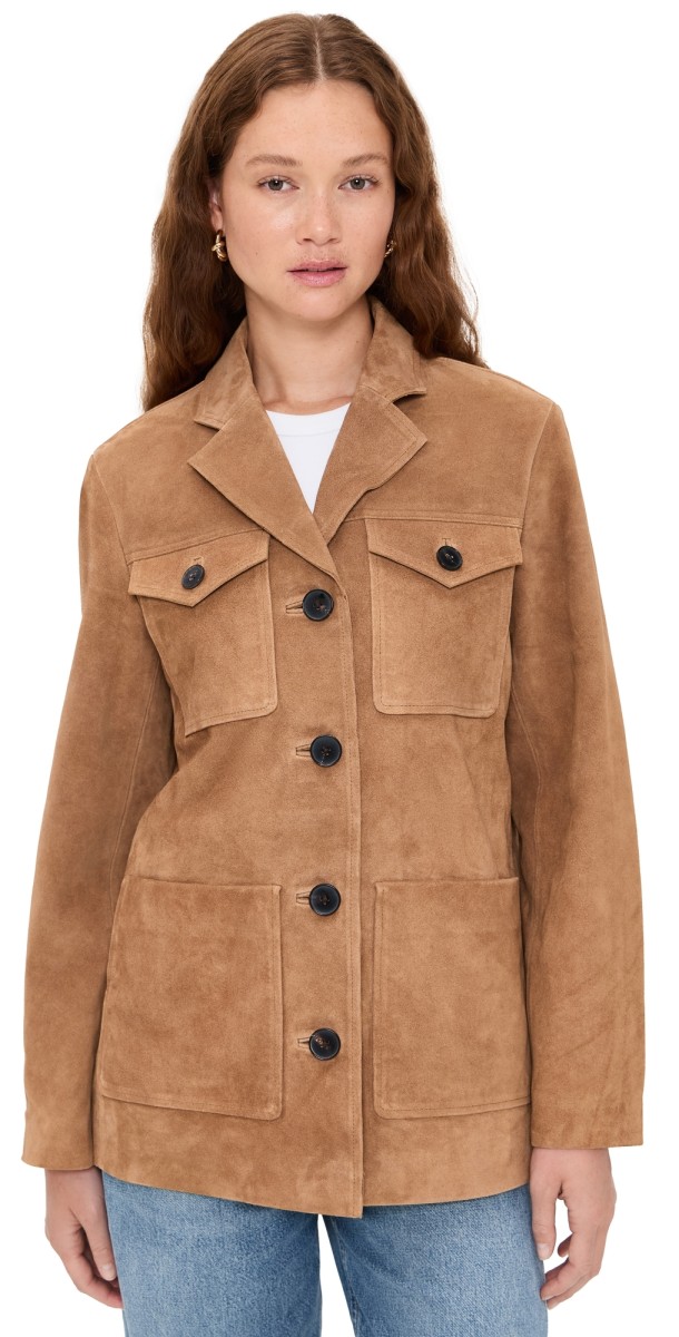 Madewell Long Chore Blazer in Suede Aged Cognac