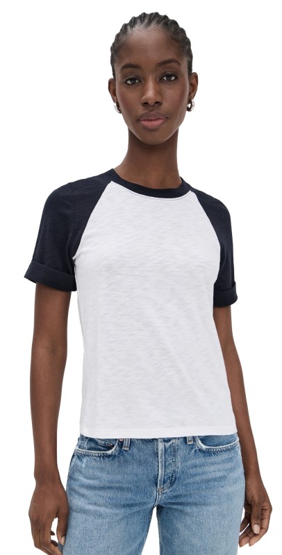Veronica Beard Jean Short Sleeve Mason Baseball Tee White/Navy
