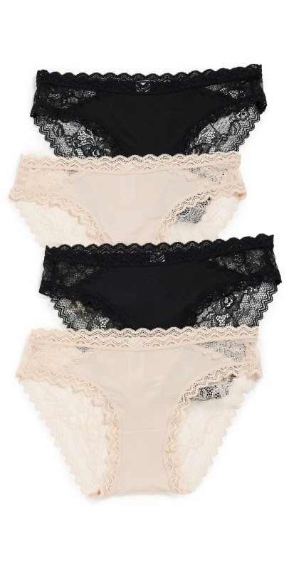 Stripe & Stare Eco Lace Original Knicker Four Pack Black & Sand