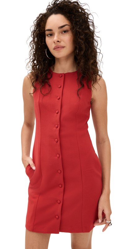 WAYF Button Front Mini Dress Scarlet