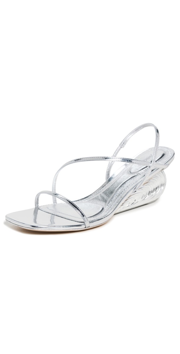SIMKHAI Bridget Oyster Shell Wedge Sandals Silver