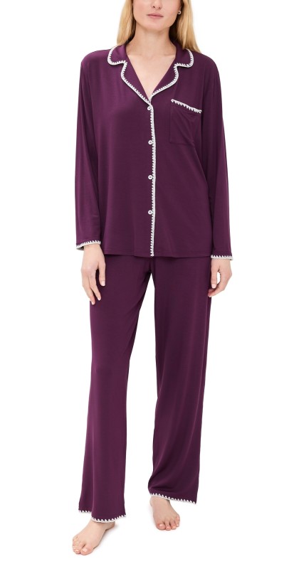 Eberjey Frida Long Pj Set Plum/Ivory