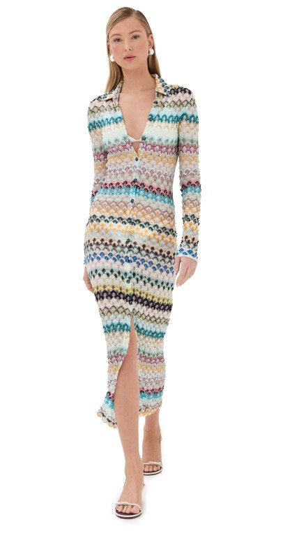 Missoni Long Cardigan Multi Blue/Brown/Yellow
