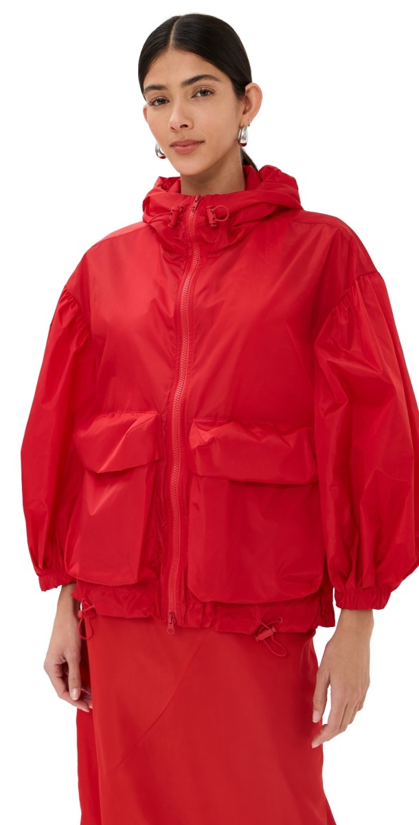 Simone Rocha Cargo Flap Pocket Puff Sleeve Drawstring Jacket Red