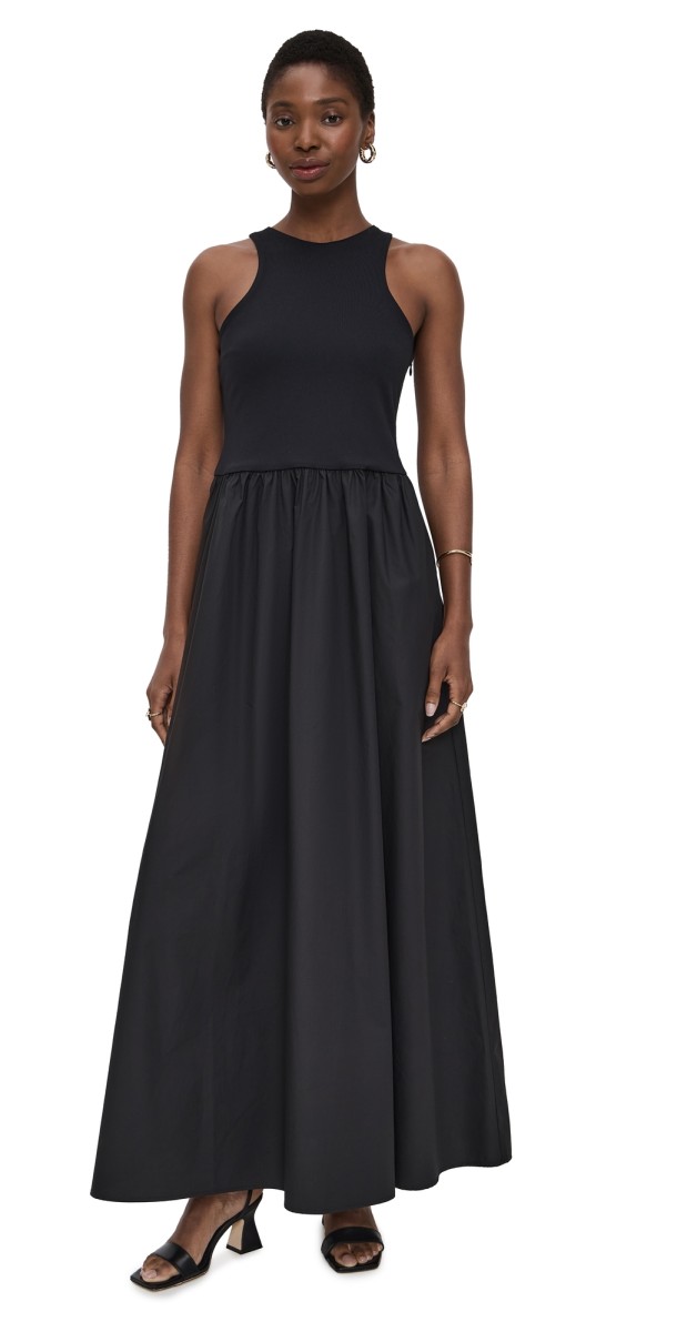 Susana Monaco Knit Poplin Racer Maxi Dress Black