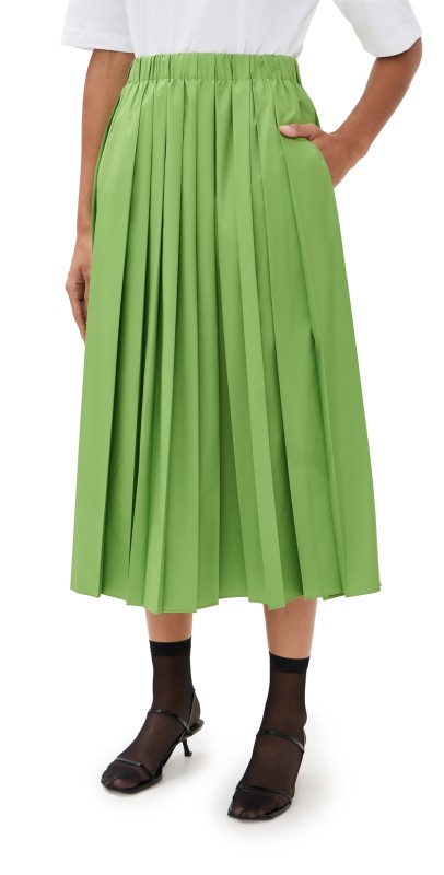 Tibi Pleated Pull-On Skirt Lime