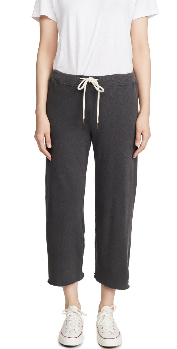 THE GREAT. The Wide Leg Cropped Sweatpants Washed Black