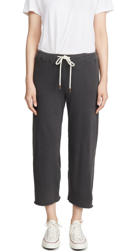 THE GREAT. The Wide Leg Cropped Sweatpants Washed Black