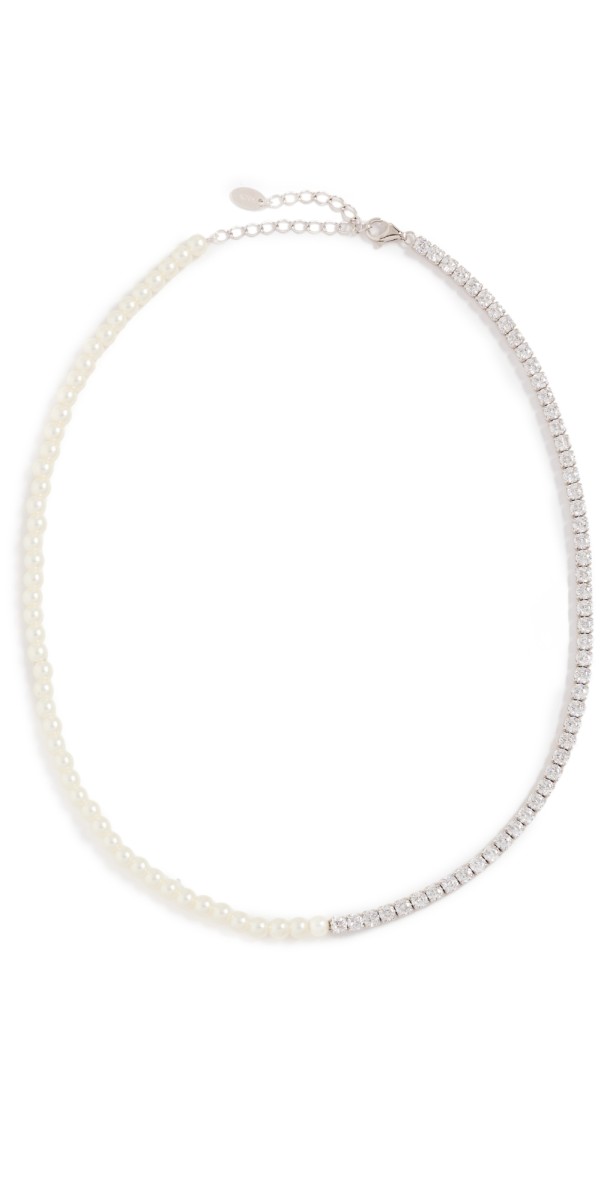 SHASHI Camile Pearl Tennis Necklace Silver/Pearl