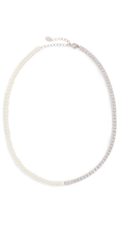 SHASHI Camile Pearl Tennis Necklace Silver/Pearl