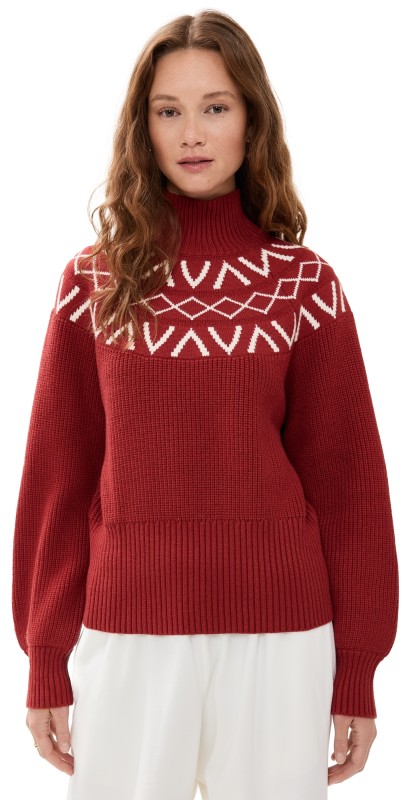 Varley Marcie Fair Isle Yoke Knit Sweater Red Dahlia