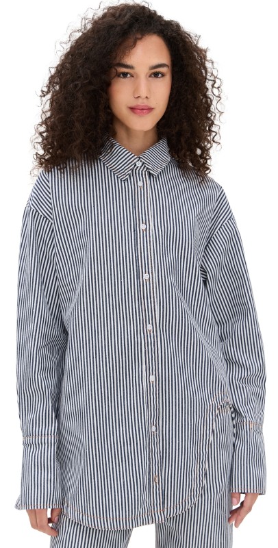 Lioness Off Duty Denim Shirt Navy Stripe