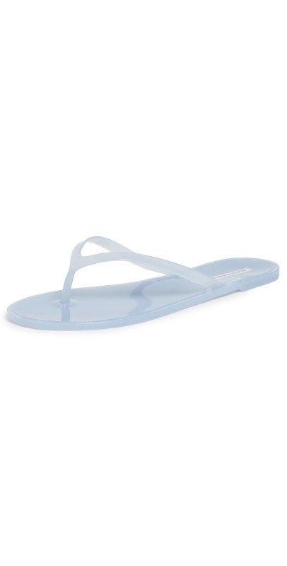 Black Suede Studio Crystal Jelly Flip Flops Baby Blue