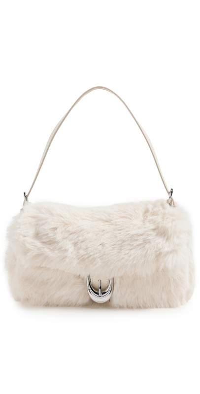 STAUD Harlow Faux Fur Shoulder Bag Cream