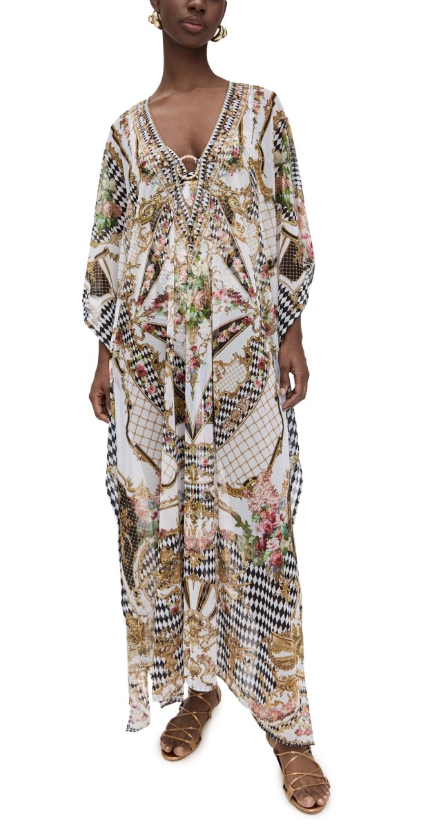 Camilla Stretch Mesh Caftan with Trim Rococo Glow