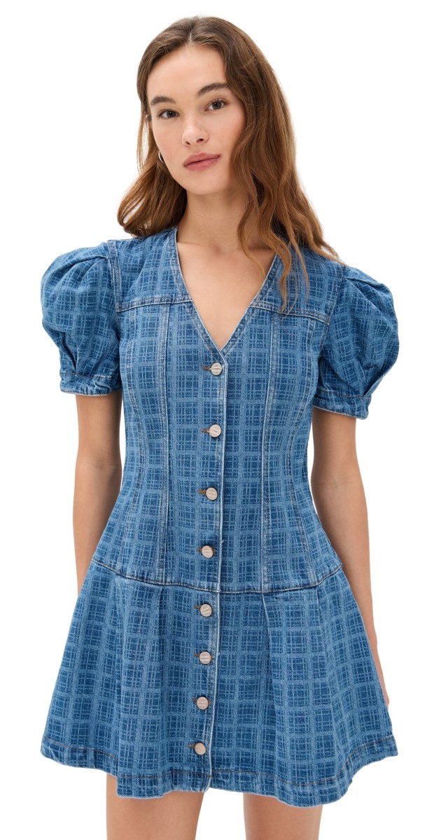 Damson Madder Adeline Shell Mini Dress Denim Blue