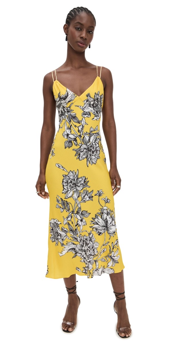alice + olivia Kiro Midi Dress Blooming Wild Golden Hour