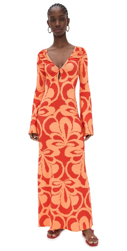 Eywasouls Malibu Diana Bell Dress Orange On Fire