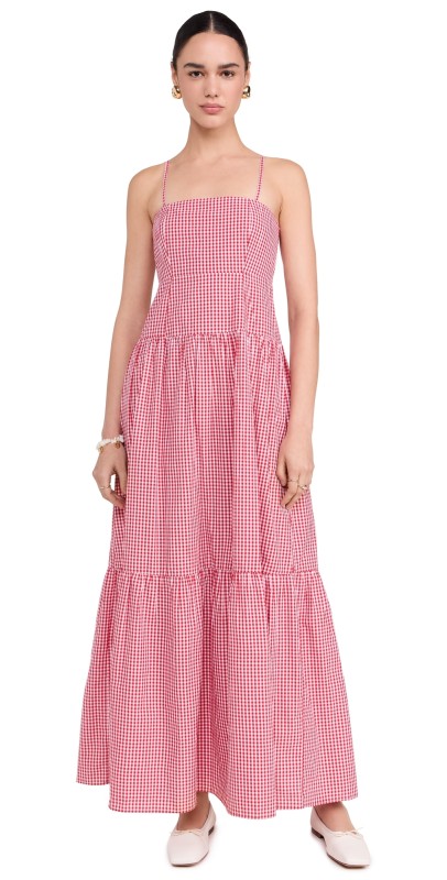 Playa Lucila Square Neck Maxi Dress Red Gingham