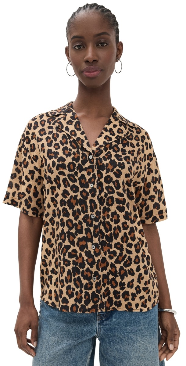 SIMONMILLER Bia Linen Camp Shirt Leopard