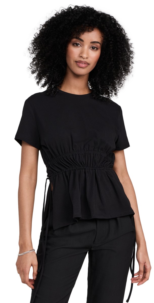 Proenza Schouler White Label Ruched Side Tie T-Shirt Black