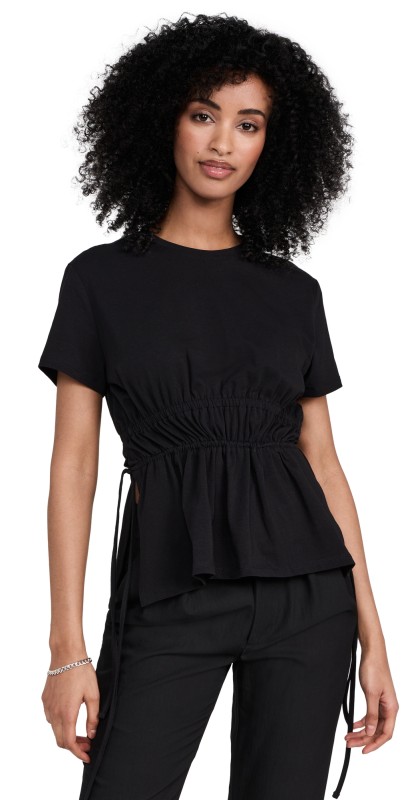 Proenza Schouler White Label Ruched Side Tie T-Shirt Black