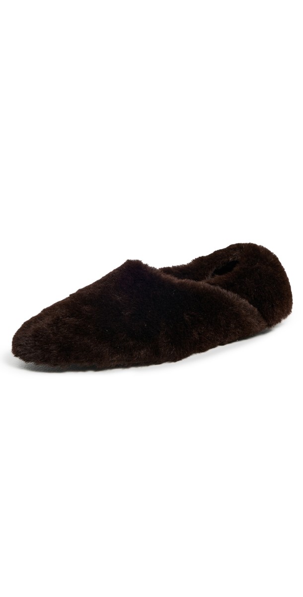 Proenza Schouler Ruched Tee Slippers In Shearling Chocolate