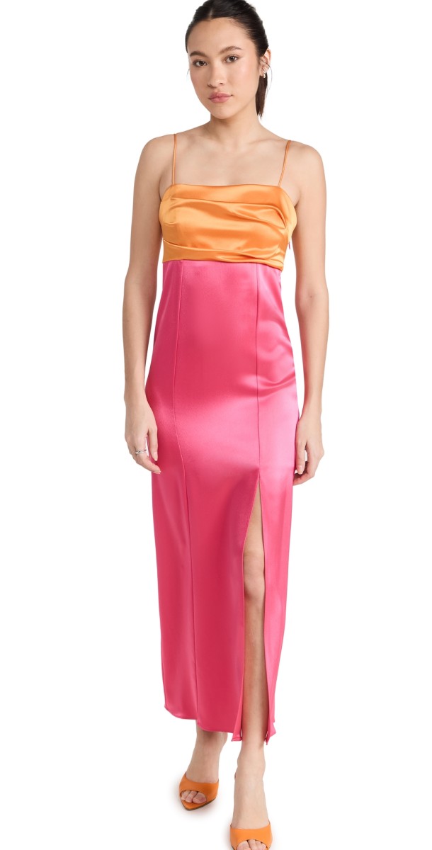 alice + olivia Lilita Drape Bust Midi Dress Tangerine/Candy