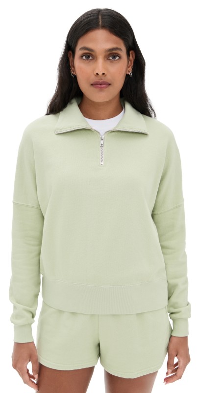 perfectwhitetee French Terry Half Zip Pistachio
