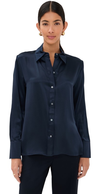 TWP Joey Button Down Silk Top Midnight